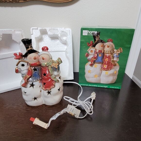 Lighted Snowman Accent Light Decor Couple JC Penny Home Collection Porcelain - Picture 2 of 14